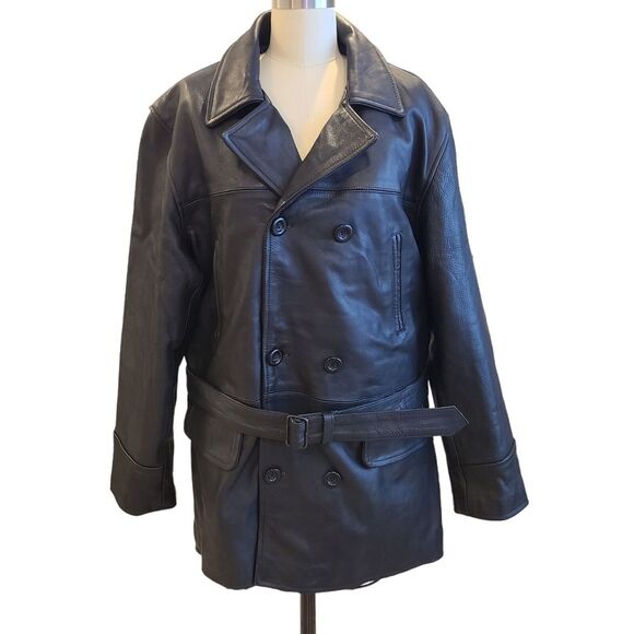 Vtg Germany‎ WW1 Red Baron Jagdflieger Aviator Leather Trench Coat Jacket Medium